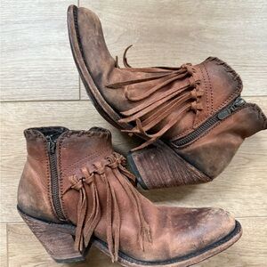 Fringe Leather Ankle Boots